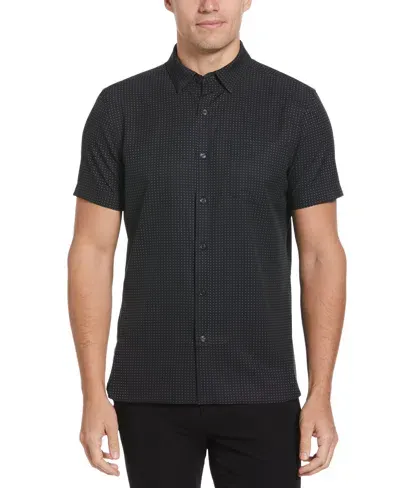 Perry Ellis Men's Total Stretch Slim Fit Dot Print Shirt In Black,abbey Stone