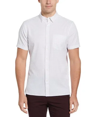 Perry Ellis Men's Total Stretch Slim Fit Dot Print Shirt In Bright White,aztec