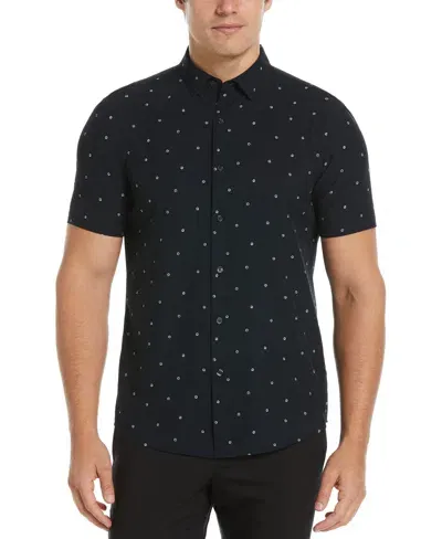 Perry Ellis Men's Total Stretch Slim Fit Polka Dot Print Shirt In Black