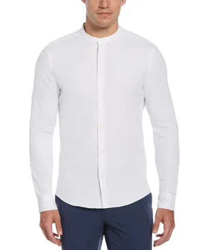 Perry Ellis Men's Untucked Total Stretch Slim Fit Banded Collar Shirt - White In Bright White