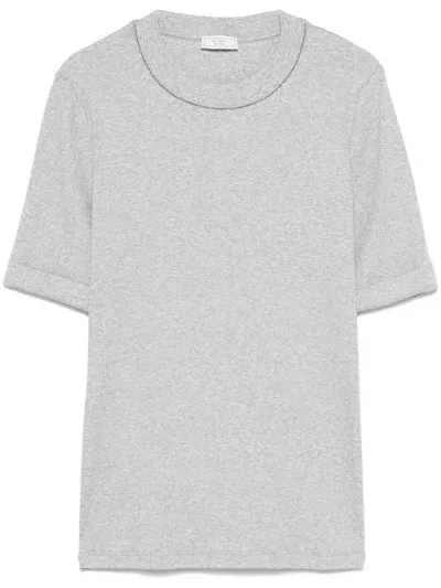 Peserico Beaded Trim T-shirt In Grey