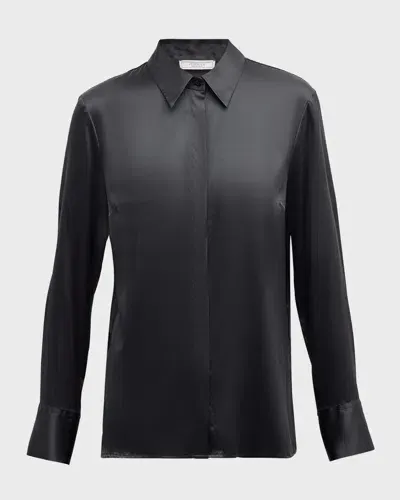 Peserico Button-down Satin Shirt In Graphite