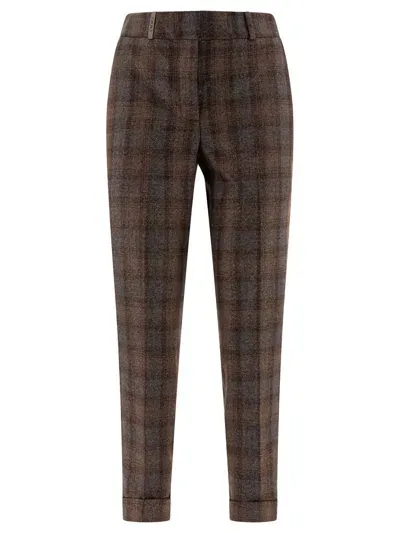 Peserico Check Wool Trousers In Brown