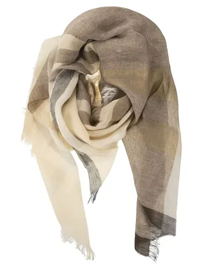 Peserico Linen, Viscose And Lurex Blend Bob Scarf In Earthenware