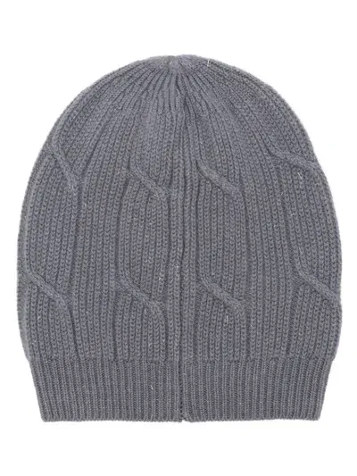 Peserico Lurex Beanie Hat In Gray