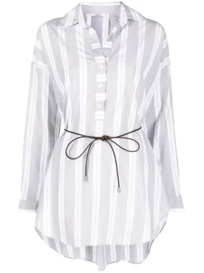 Peserico Oversized Stripe-print Shirt In Grey