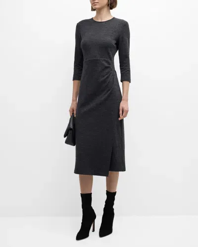 Peserico Pleated 3/4-sleeve Knit Midi Dress In Graphite