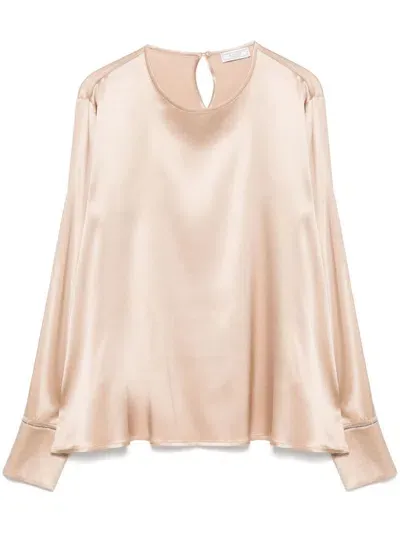 Peserico Punto Luce-chain Satin T-shirt In Neutrals