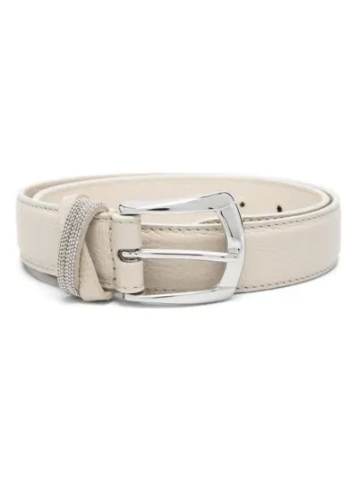 Peserico Punto Luce-trim Leather Belt In Neutrals