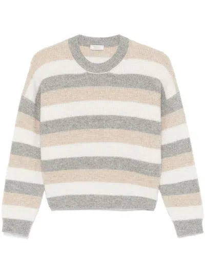 Peserico Striped Sweater In Grey