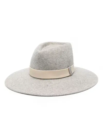 Peserico Wool Felted Fedora Hat In Grey