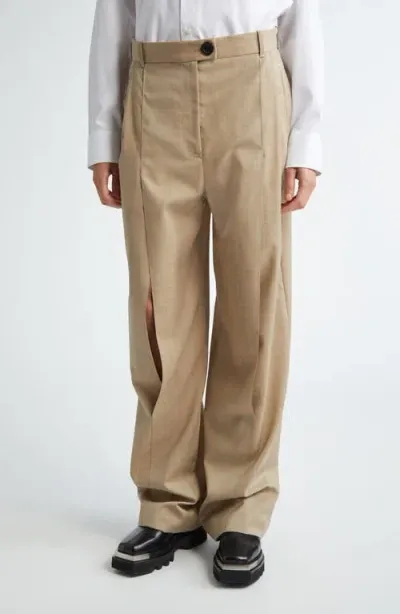 Peter Do Front Slit Stretch Wool Pants In Taupe