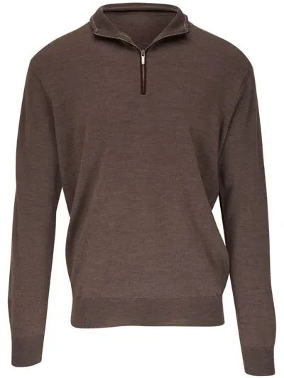 Peter Millar Autumn Crest Suede-trim Sweatshirt In Brown