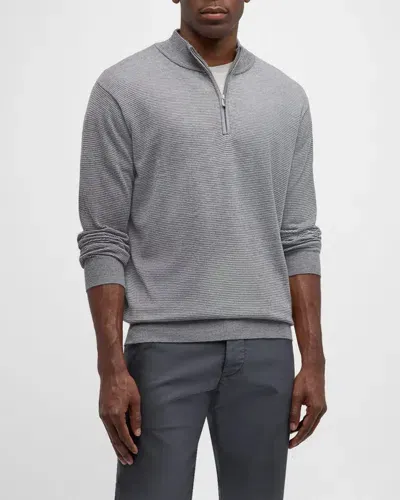 Peter Millar Men's Canton Stripe Quarter-zip Sweater In Iron