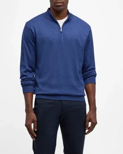 Peter Millar Men's Canton Stripe Quarter-zip Sweater In Navy