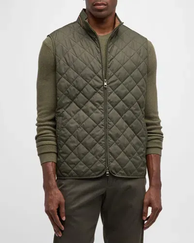 Peter Millar Men's Essex Quilted Full-zip Vest In Dark Olive