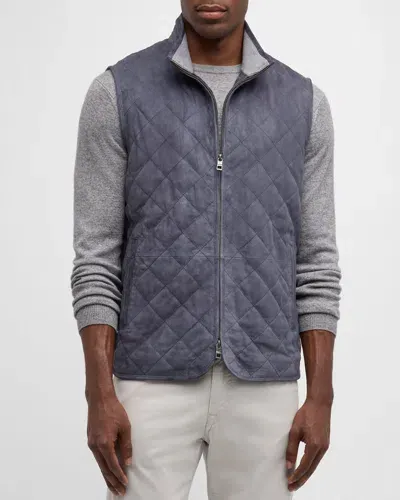 Peter Millar Men's Essex Quilted Suede Vest In Galaxy