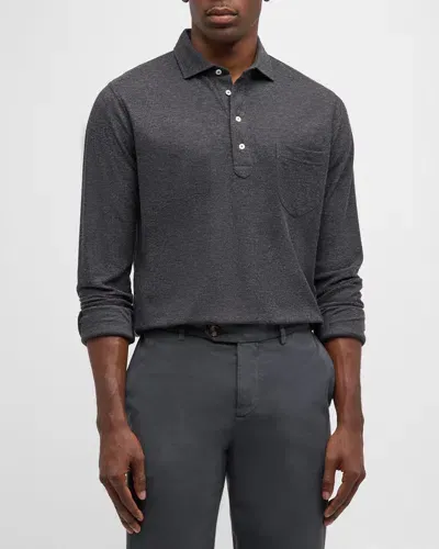 Peter Millar Men's Ramble Cotton-cashmere Polo Shirt In Charcoal