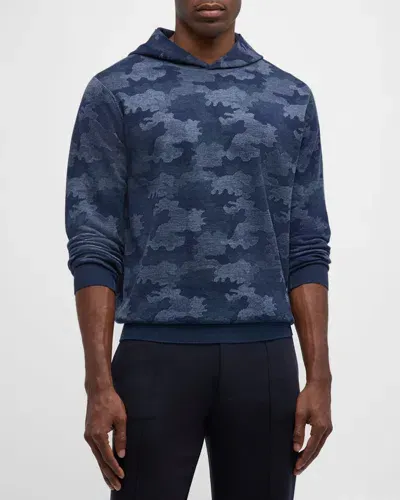 Peter Millar Men's Reversible Camo Popover Hoodie In Navy