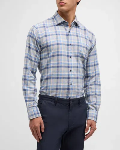 Peter Millar Men's Sherbrooke Cotton Plaid Sport Shirt In British Gray