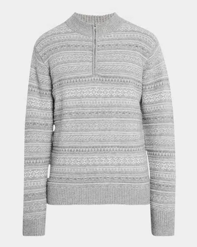 Peter Millar Men's Silverton Fair Isle Quarter-zip Sweater In Gale Grey