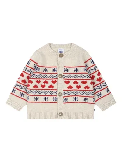 Petit Bateau Babies' Jacquard Cardigan In Neutrals