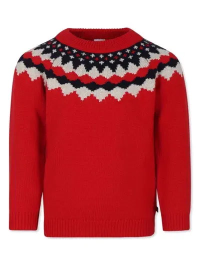 Petit Bateau Kids' Jacquard Sweater In Red