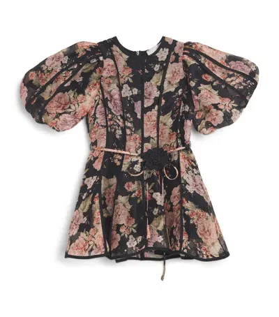 Petite Amalie Kids' Floral Puff-sleeve Dress In Black