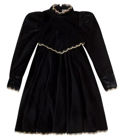 Petite Amalie Kids' Lace And Velvet Dress In Black