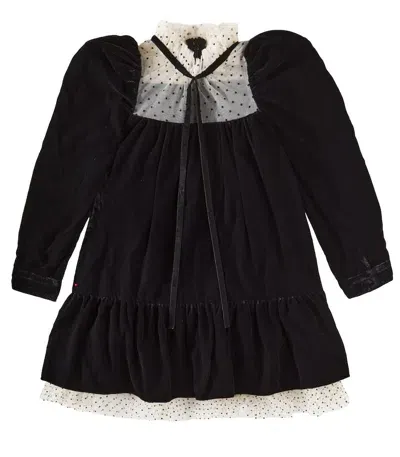 Petite Amalie Kids' Polka-dot Velvet Dress In Multicoloured