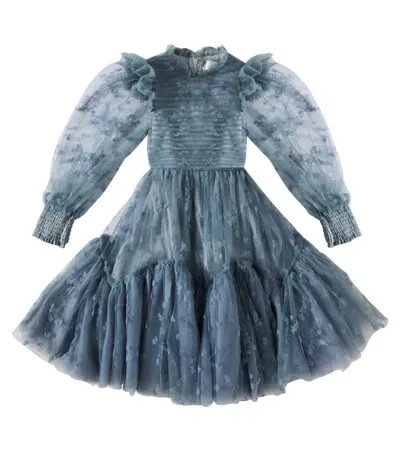 Petite Amalie Kids' Velvet And Tulle Dress In Blue