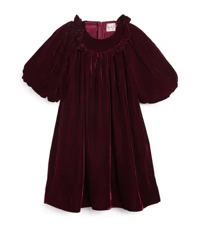 Petite Amalie Kids' Velvet Puff-sleeve Dress In Burgundy