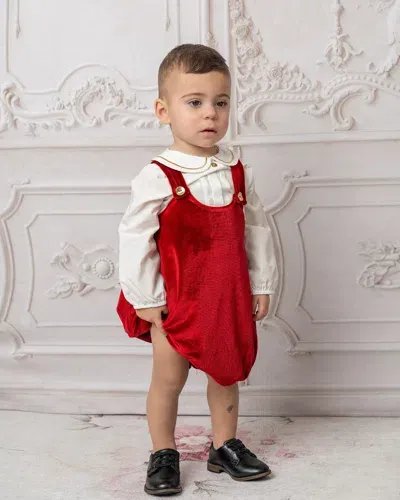 Petite Maison Kids' Boy's Victor Romper & Shirt Set In Red/white