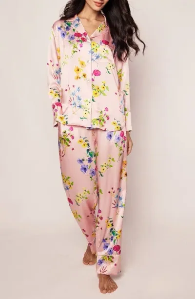 Petite Plume Brilliant Botanical Mulberry Silk Pajamas In Pink