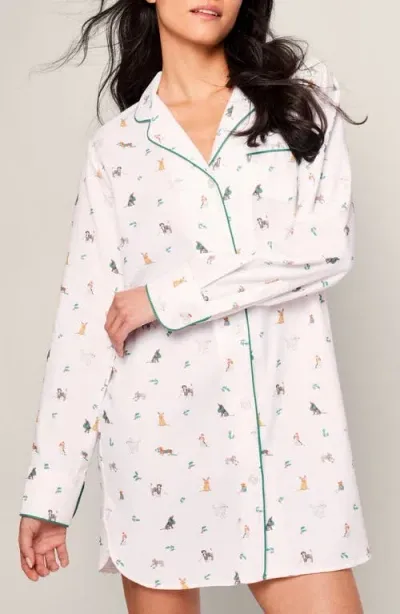 Petite Plume Jingle Paws Piped Cotton Nightshirt In White