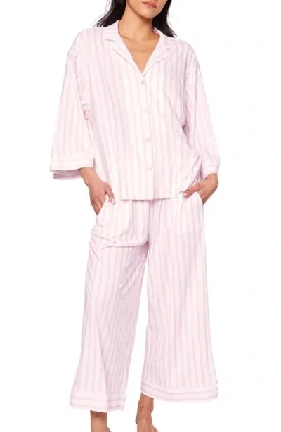 Petite Plume Olivia Wide Leg Pima Cotton Pajamas In Pink