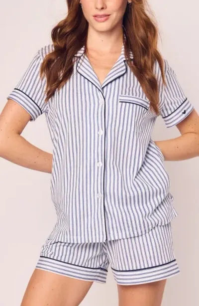 Petite Plume Ticking Stripe Cotton Short Pajamas In Navy