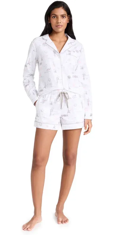 Petite Plume Women's Paris Musings Long Sleeve Pj Set White/pink