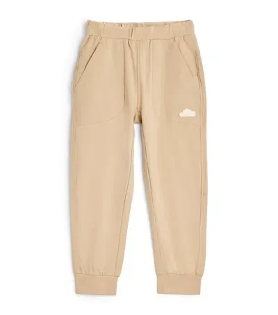 Petite Revery Kids' Cotton Cloud-appliqué Sweatpants In Beige