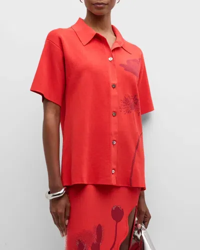 Ph5 Amber Oversized Short-sleeve Polo Shirt In Red Tulip