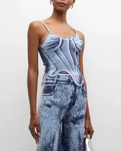 Ph5 Camellia Denim-print Tank Top In Indigo