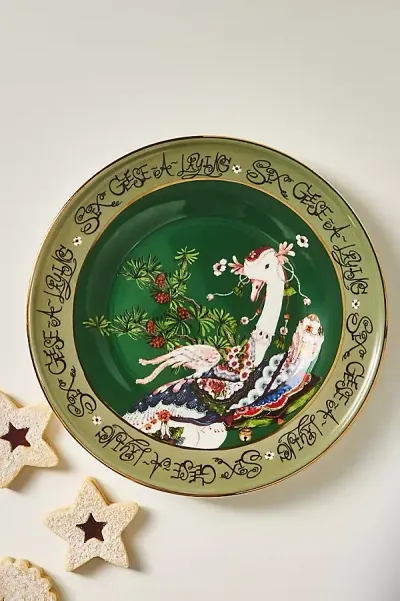 Phannapast Taychamaythakool Phannapast 12 Days Of Christmas Stoneware Dessert Plate In Green