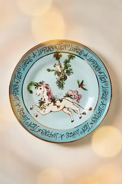 Phannapast Taychamaythakool Phannapast 12 Days Of Christmas Stoneware Dessert Plate In Blue