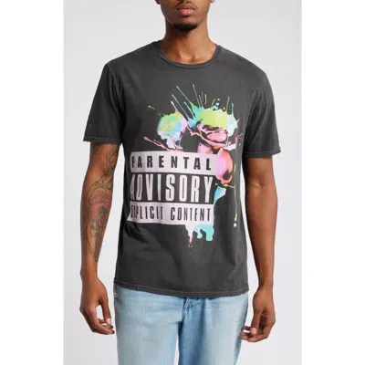 Philcos Parental Advisory Floral Cotton Graphic T-shirt In Charcoal Pigment