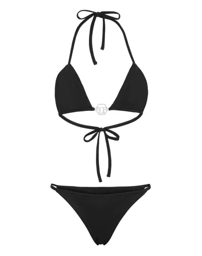 Philipp Plein Logo-plaque Triangle Bikini Set In Black