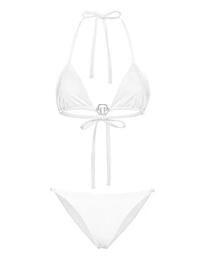 Philipp Plein Logo-plaque Triangle Bikini Set In White