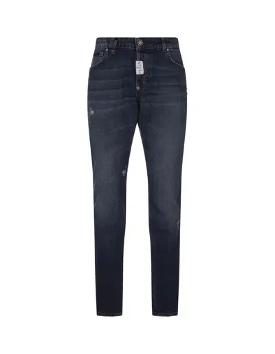 Philipp Plein Blue Super Straight Cut Jeans In Blue Denim