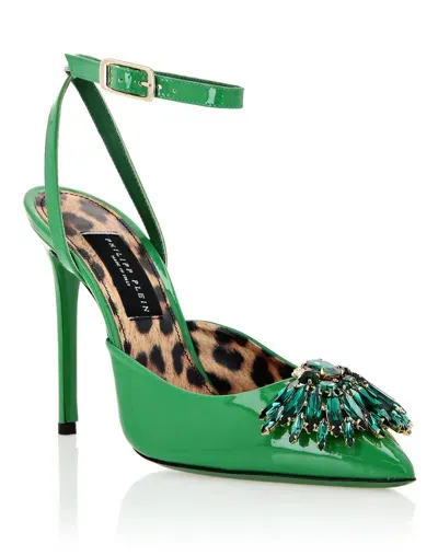 Philipp Plein Vernice 110mm Crystal-embellished Pumps In Green