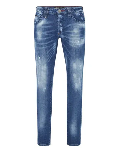 Philipp Plein Distressed Straight-leg Jeans In Blue