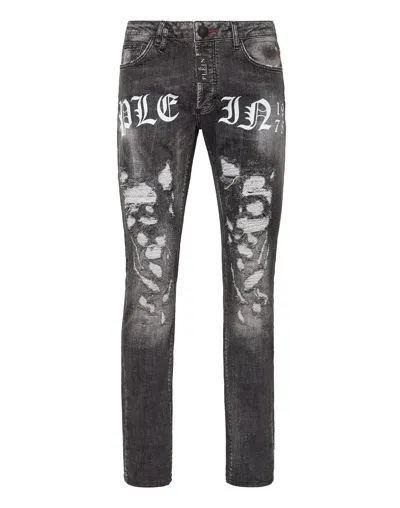 Philipp Plein Logo-print Straight-leg Jeans In Grey